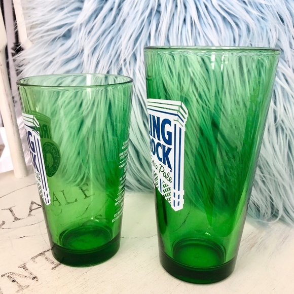 Rolling Rock, Beer Glasses Green Beer Glass, 17oz & 13oz Set of 2 Nice Condition - Picture 3 of 11